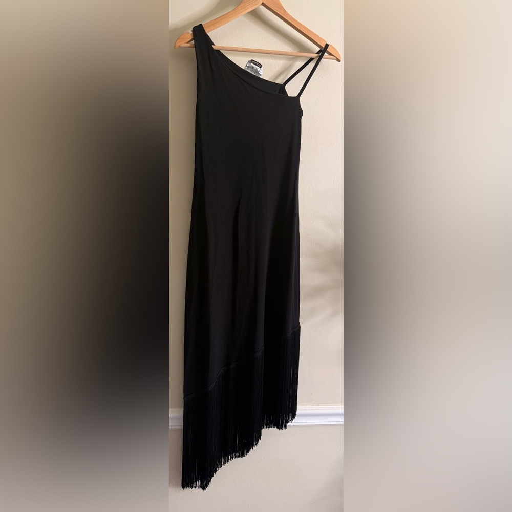 Vtg Pianoforte di MaxMara Black A-Line Fringe‎ asymmetrical dress size42